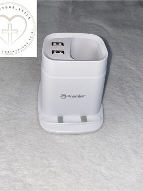 Premier White Dual USB Charging Stand with Organizer Slot